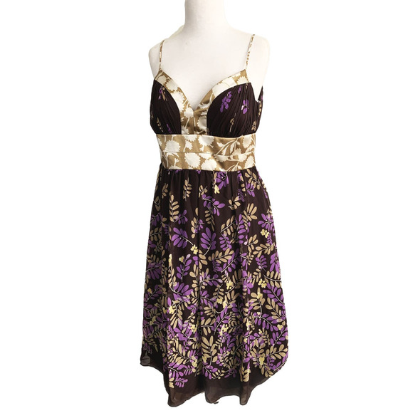 OC by OC Floral Leaf Print 100% Silk Slip Dress Size 8 - Picture 1 of 5
